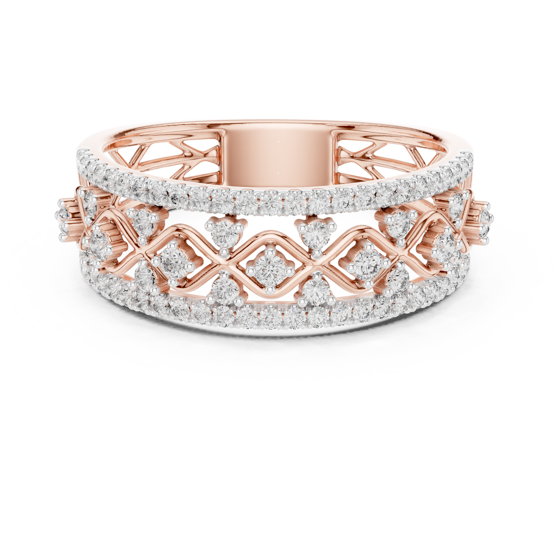 IGI Certified Lab-Grown Diamond Rose Gold Lattice Ring | Kiashaa Jewellery