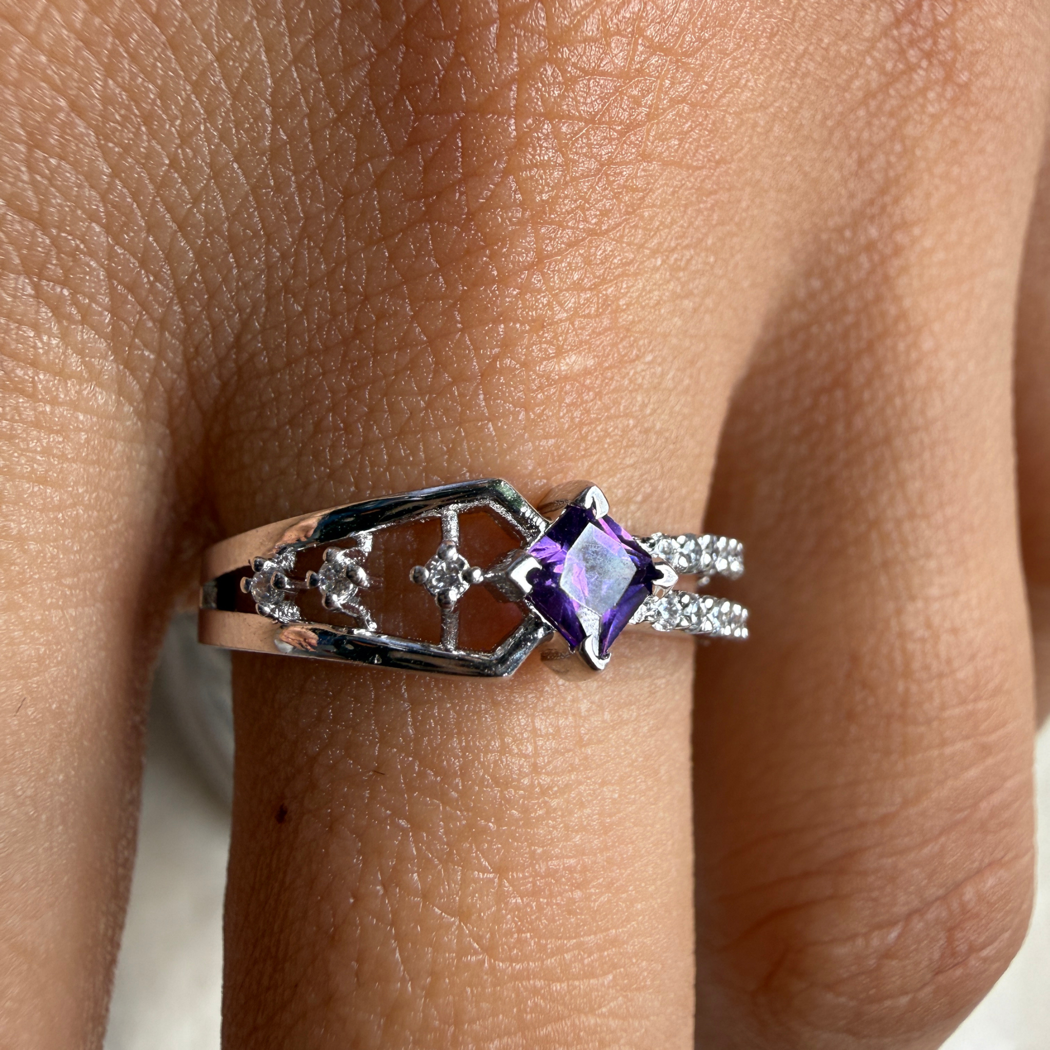 Blue princess-cut gemstone and lab-grown diamond ring by Kiashaa Jewellery.
