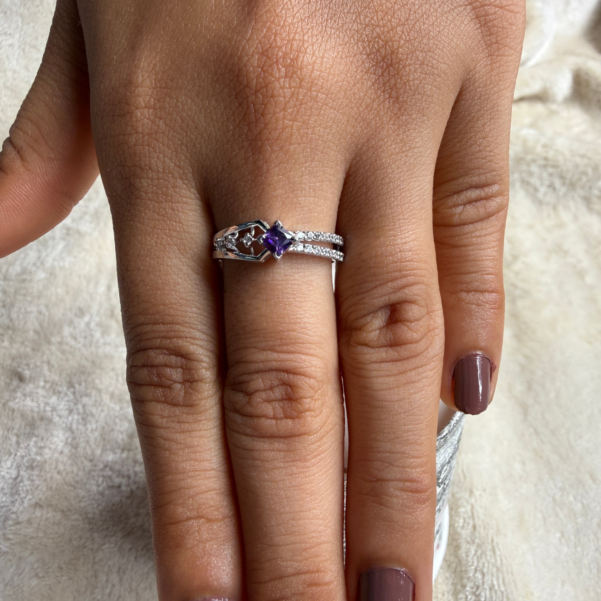 Blue princess-cut gemstone and lab-grown diamond ring by Kiashaa Jewellery.