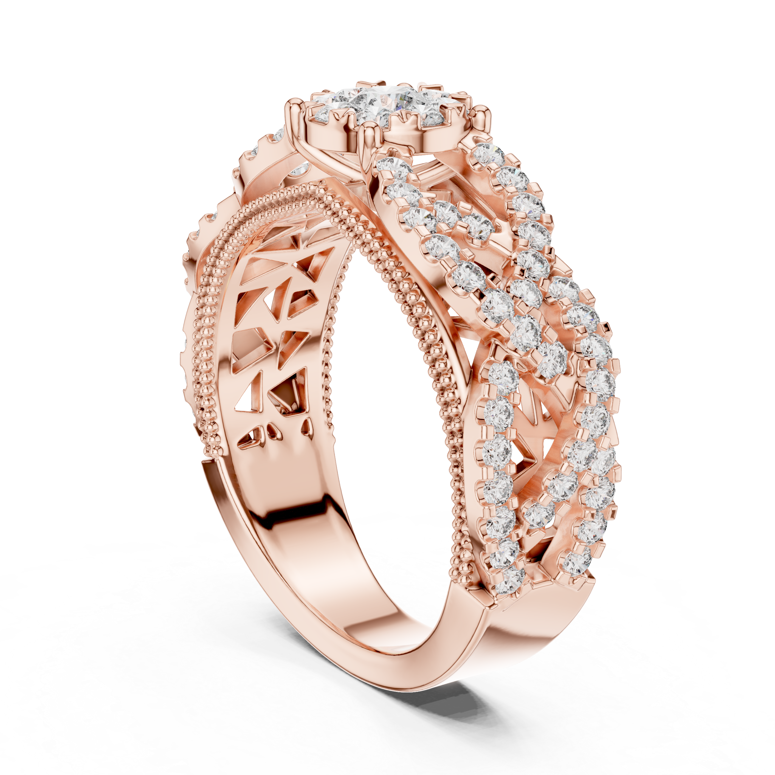 IGI Certified Multi-Layer Halo Lab-Grown Diamond Ring in Rose Gold | Kiashaa Jewellery