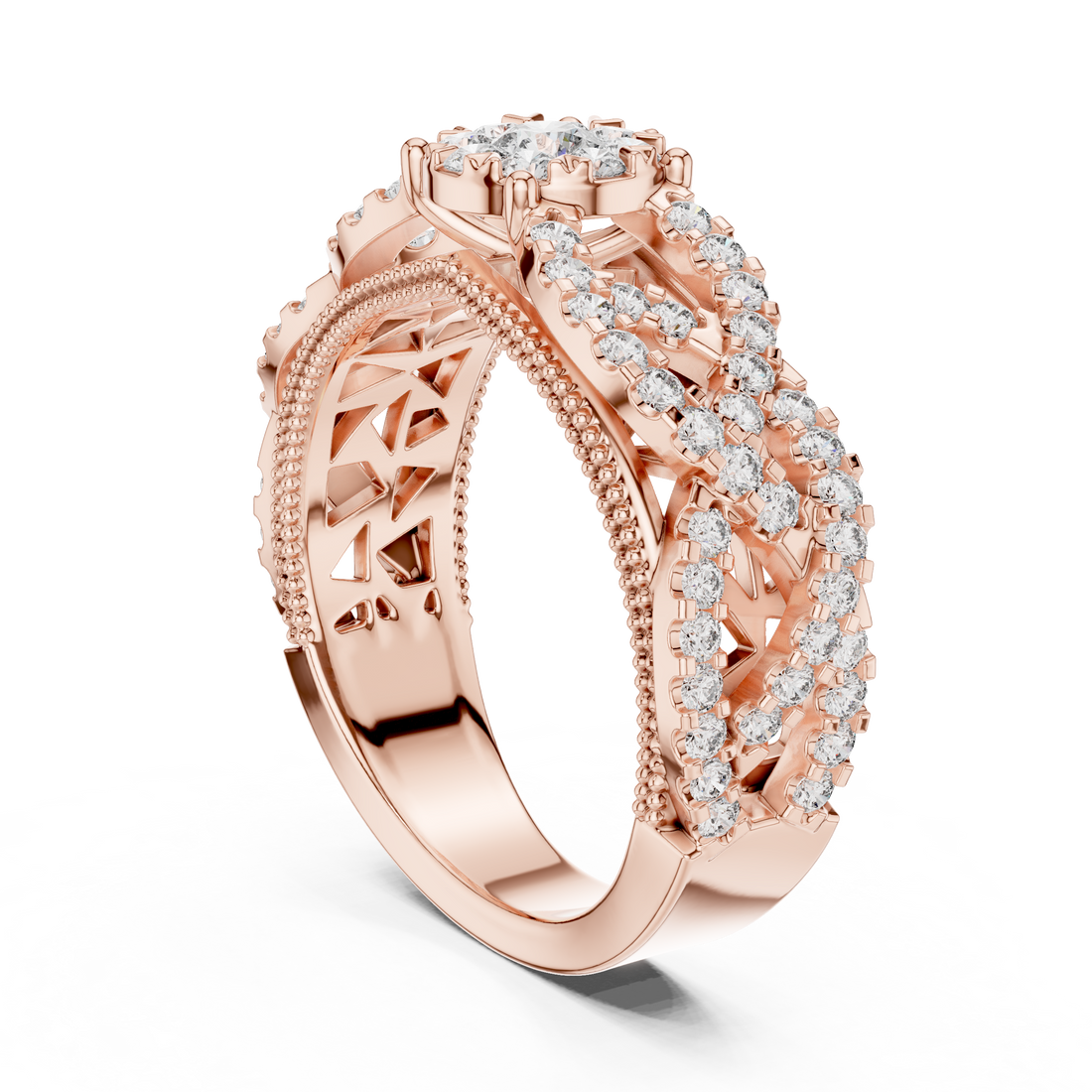 IGI Certified Multi-Layer Halo Lab-Grown Diamond Ring in Rose Gold | Kiashaa Jewellery