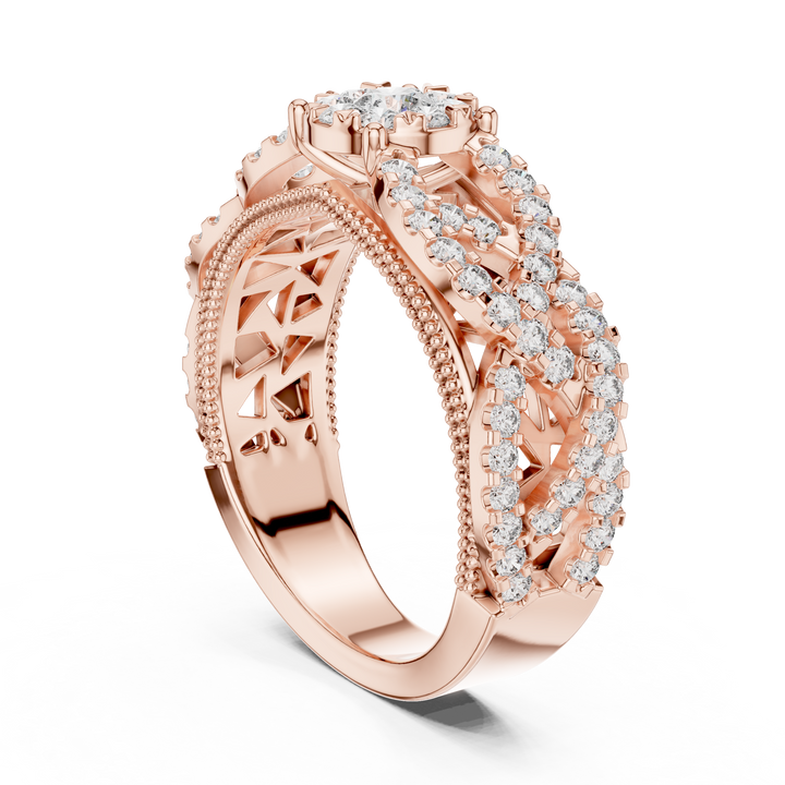 IGI Certified Multi-Layer Halo Lab-Grown Diamond Ring in Rose Gold | Kiashaa Jewellery