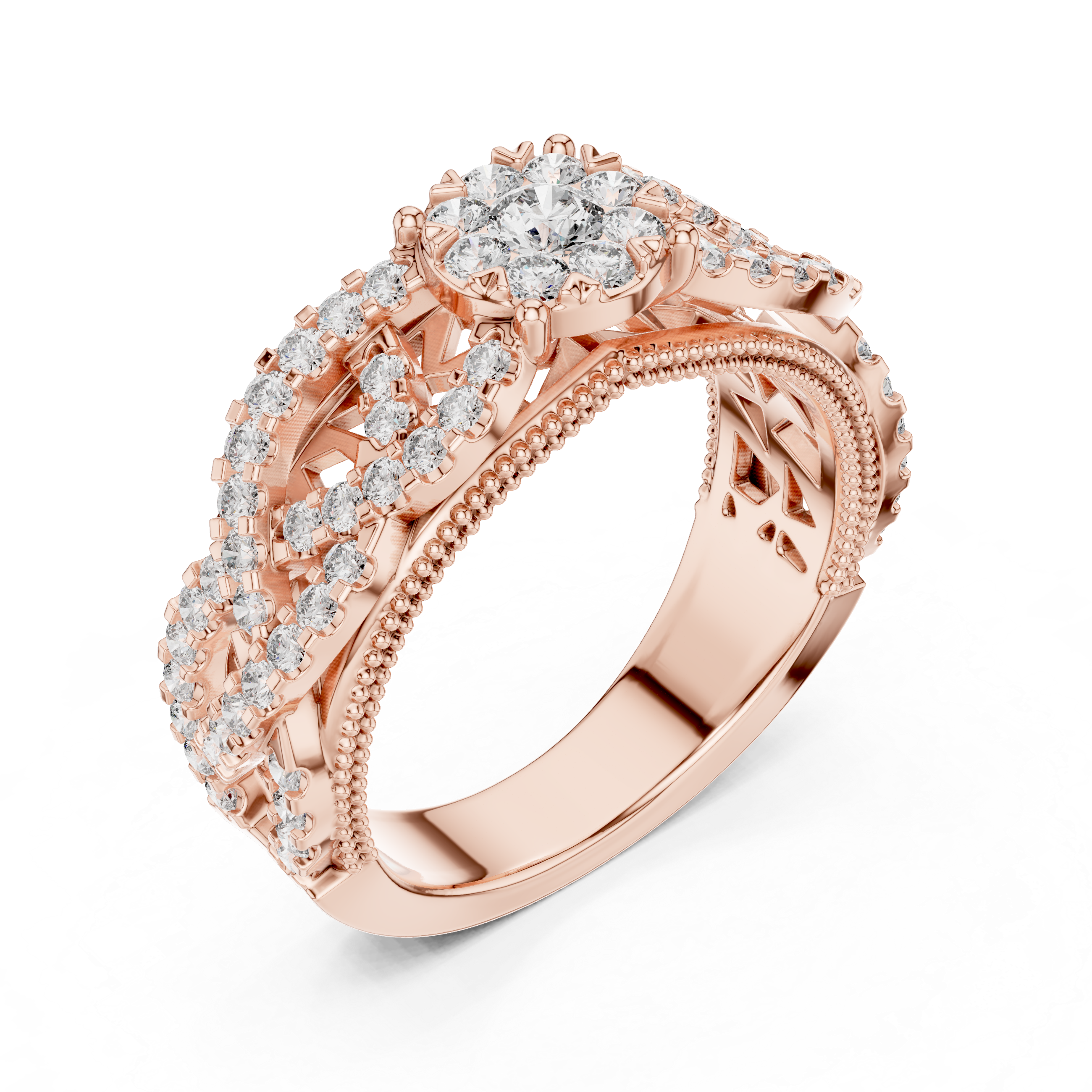 IGI Certified Multi-Layer Halo Lab-Grown Diamond Ring in Rose Gold | Kiashaa Jewellery
