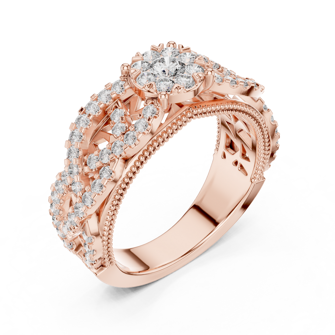 IGI Certified Multi-Layer Halo Lab-Grown Diamond Ring in Rose Gold | Kiashaa Jewellery