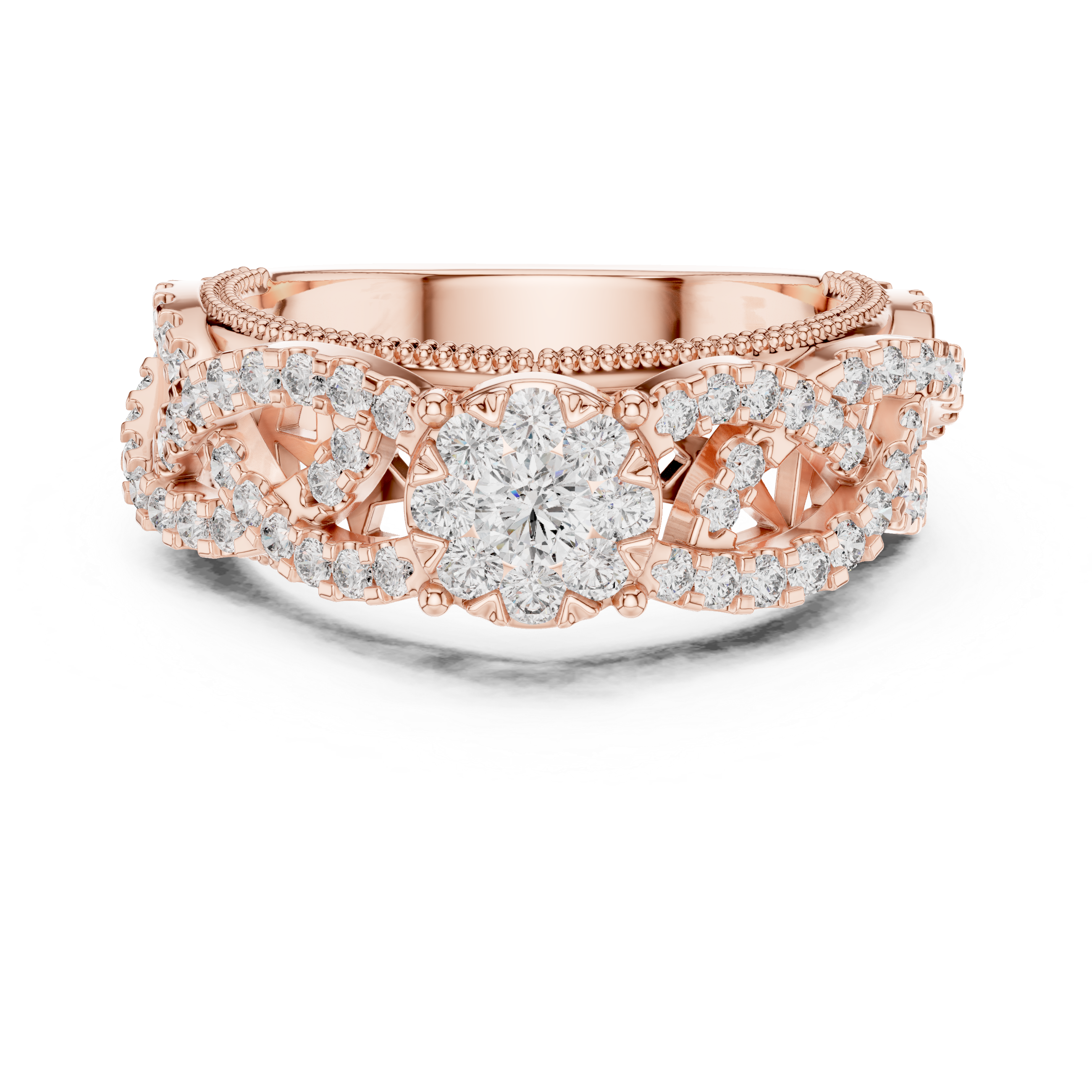 IGI Certified Multi-Layer Halo Lab-Grown Diamond Ring in Rose Gold | Kiashaa Jewellery