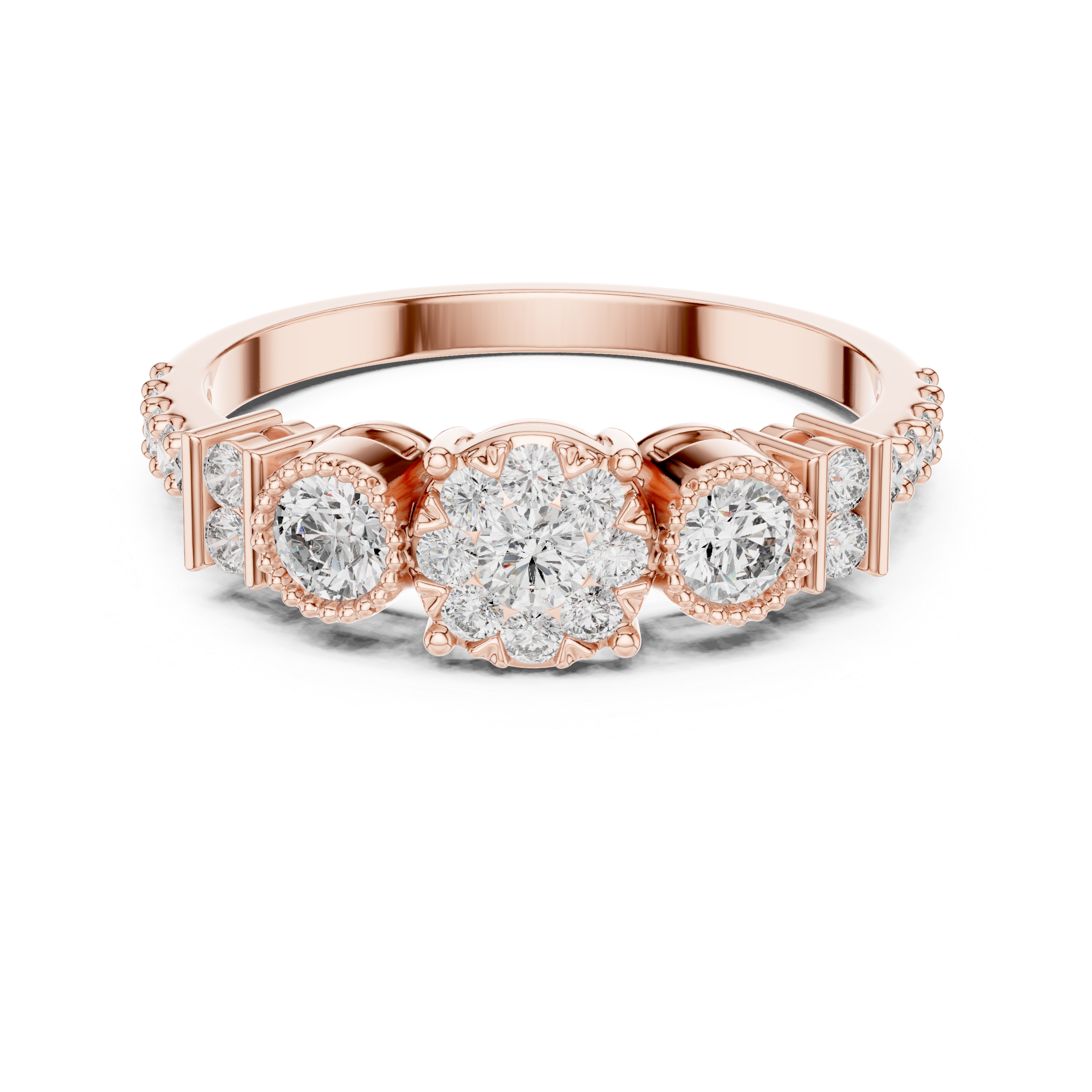 IGI Certified Triple Halo Lab-Grown Diamond Ring in Rose Gold | Kiashaa Jewellery