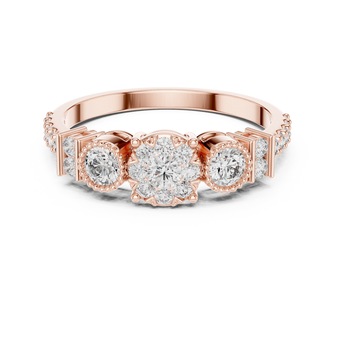 IGI Certified Triple Halo Lab-Grown Diamond Ring in Rose Gold | Kiashaa Jewellery