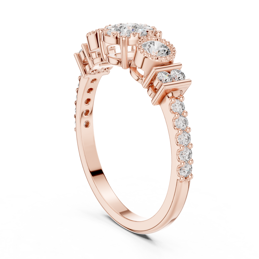 IGI Certified Triple Halo Lab-Grown Diamond Ring in Rose Gold | Kiashaa Jewellery