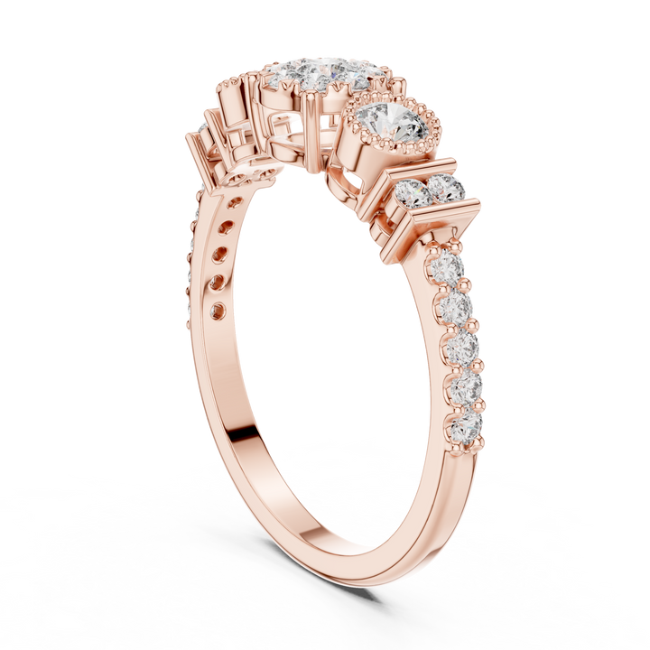 IGI Certified Triple Halo Lab-Grown Diamond Ring in Rose Gold | Kiashaa Jewellery