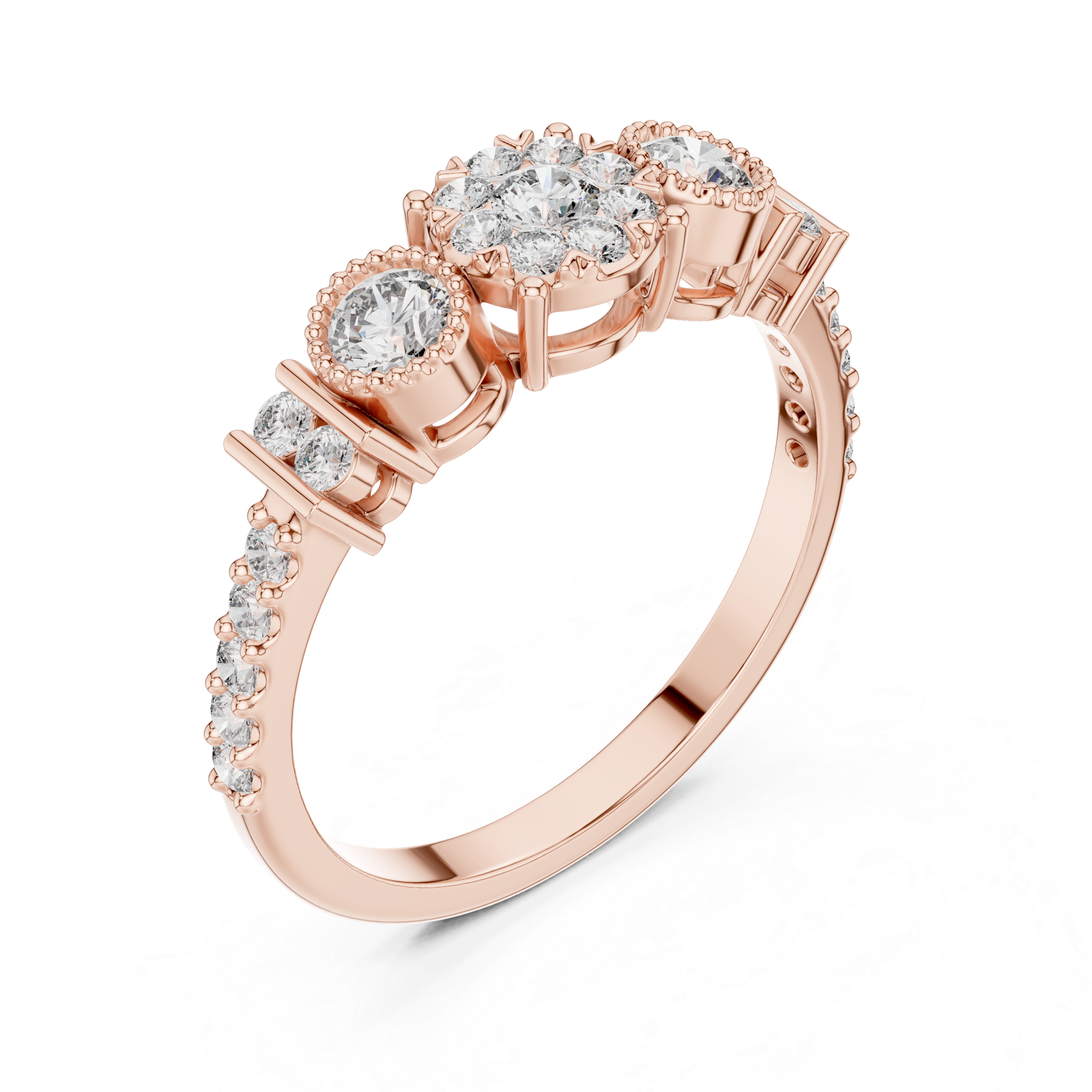 IGI Certified Triple Halo Lab-Grown Diamond Ring in Rose Gold | Kiashaa Jewellery