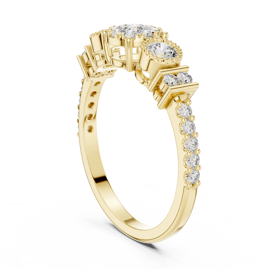 IGI Certified Triple Halo Lab-Grown Diamond Ring in Rose Gold | Kiashaa Jewellery