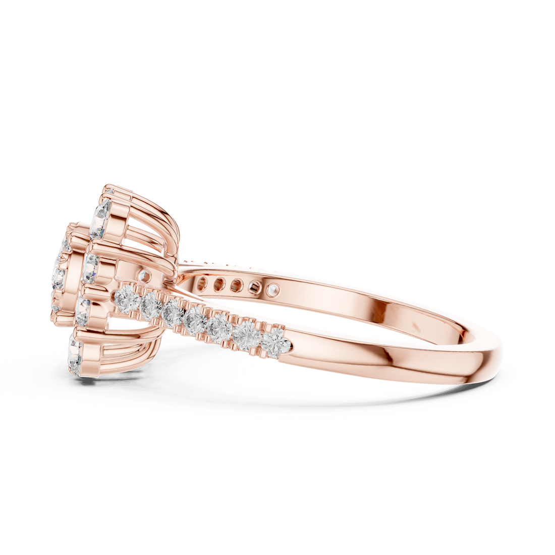 IGI Certified Halo Lab-Grown Diamond Engagement Ring in 14K & 18K Rose Gold | Kiashaa Jewellery