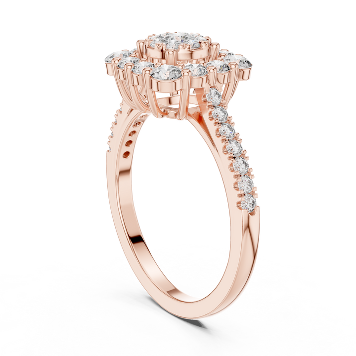IGI Certified Halo Lab-Grown Diamond Engagement Ring in 14K & 18K Rose Gold | Kiashaa Jewellery