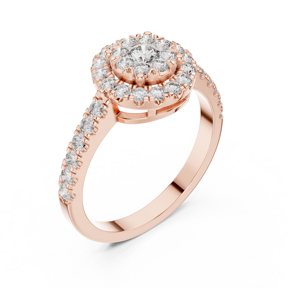 IGI Certified Double Halo Lab-Grown Diamond Engagement Ring in 14K & 18K Rose Gold | Kiashaa Jewellery
