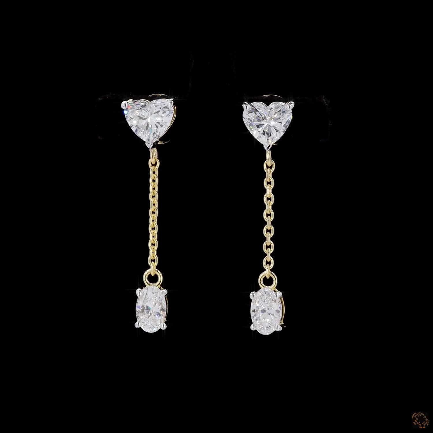Heart & Oval Diamond Drop Earrings in 9K, 14K & 18K Gold