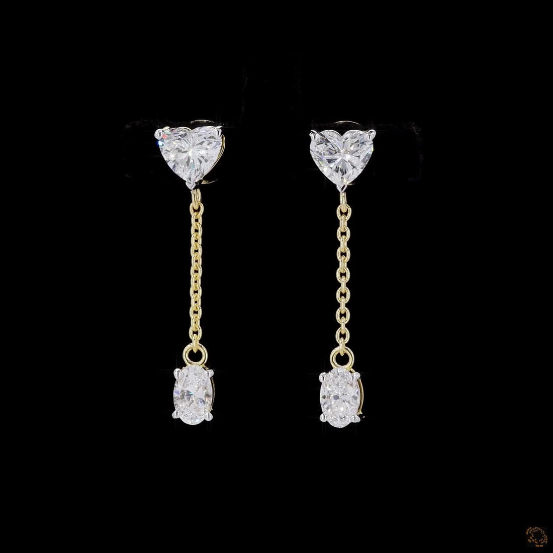 Heart & Oval Diamond Drop Earrings in 9K, 14K & 18K Gold