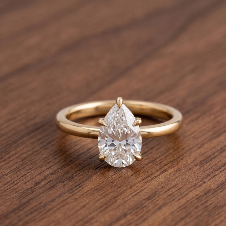 0.76 CT pear diamond solitaire engagement ring in yellow gold