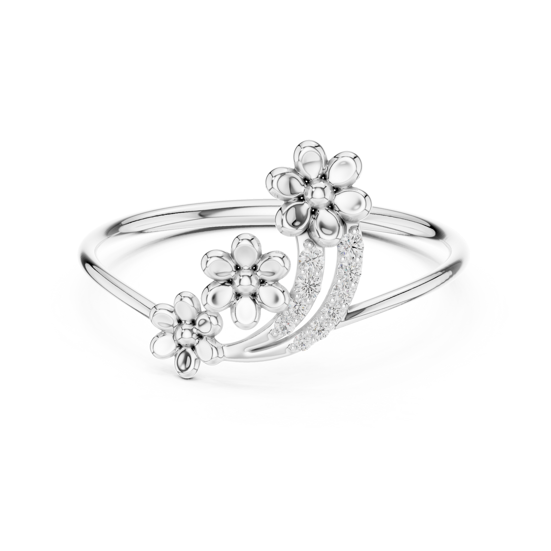 Rose Gold Floral Diamond Ring – Elegant Dual Bloom Design for Women