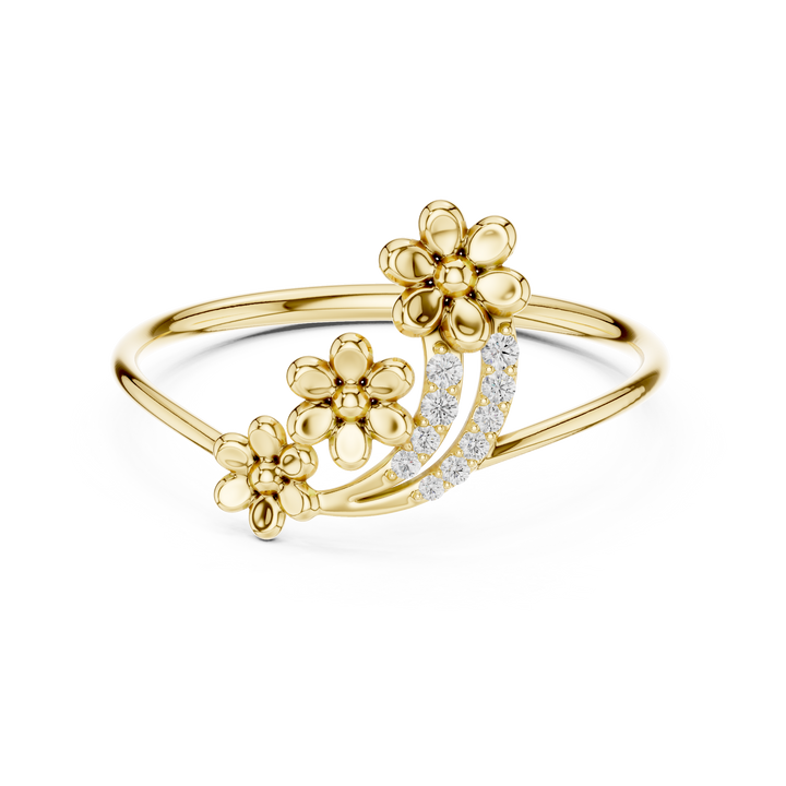 Rose Gold Floral Diamond Ring – Elegant Dual Bloom Design for Women