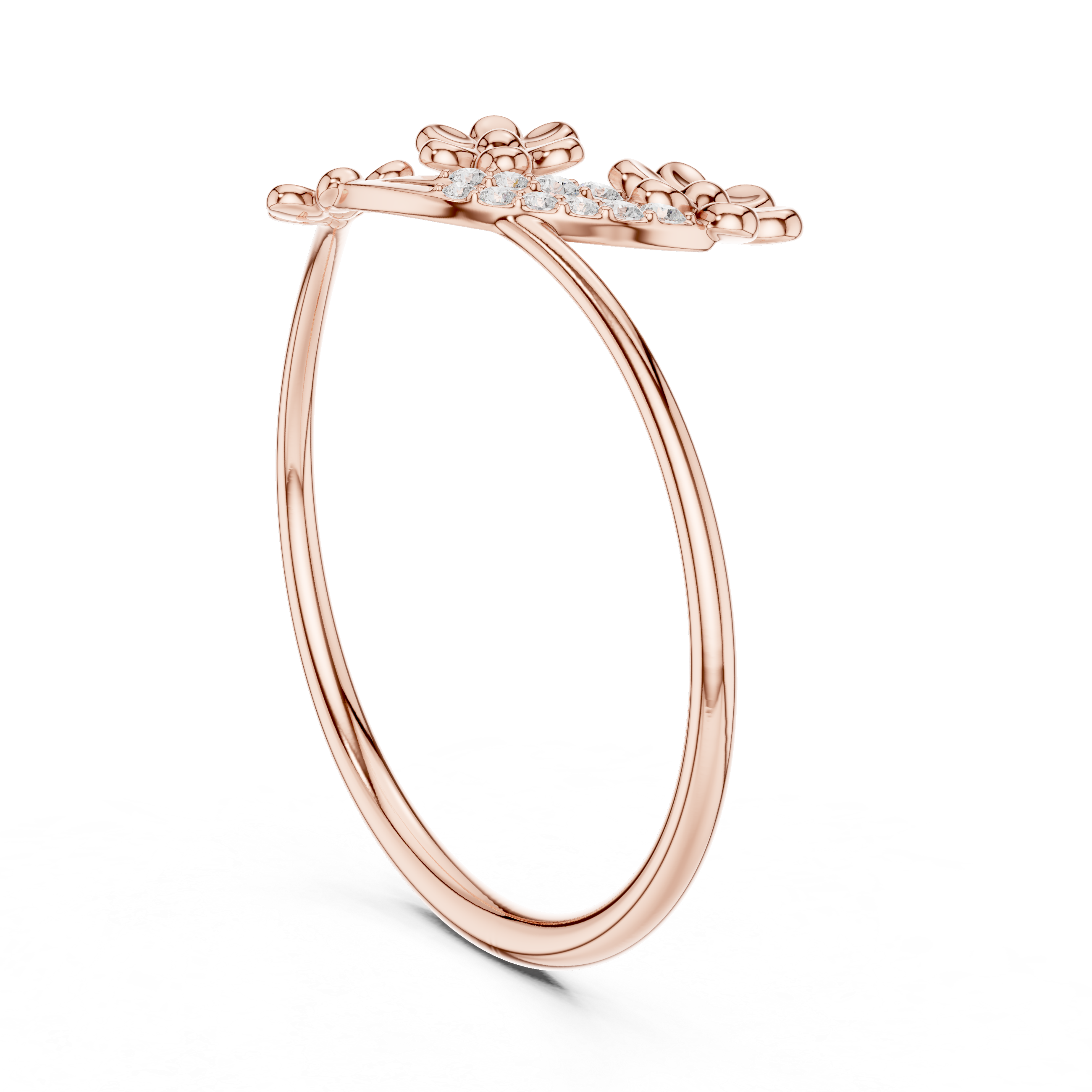 Rose Gold Floral Diamond Ring – Elegant Dual Bloom Design for Women