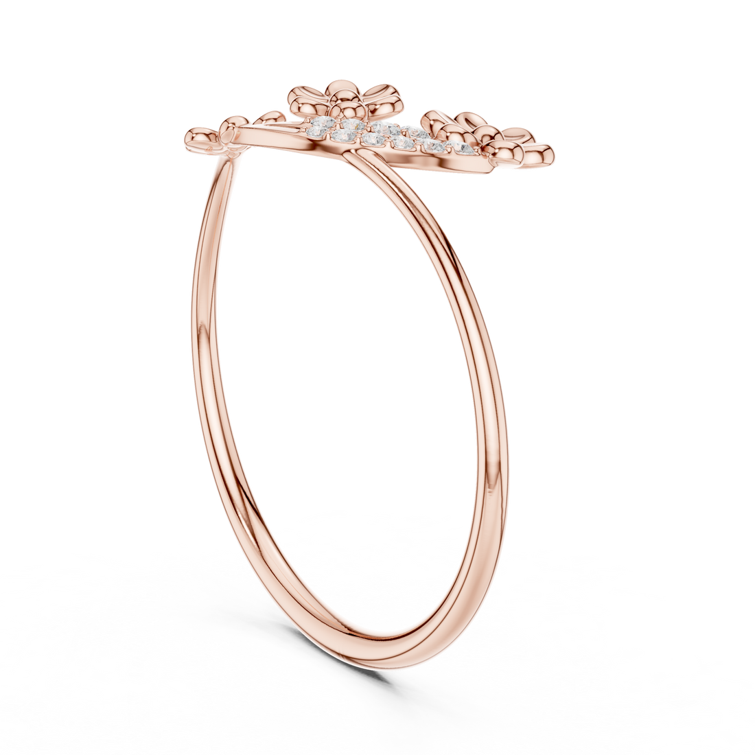 Rose Gold Floral Diamond Ring – Elegant Dual Bloom Design for Women