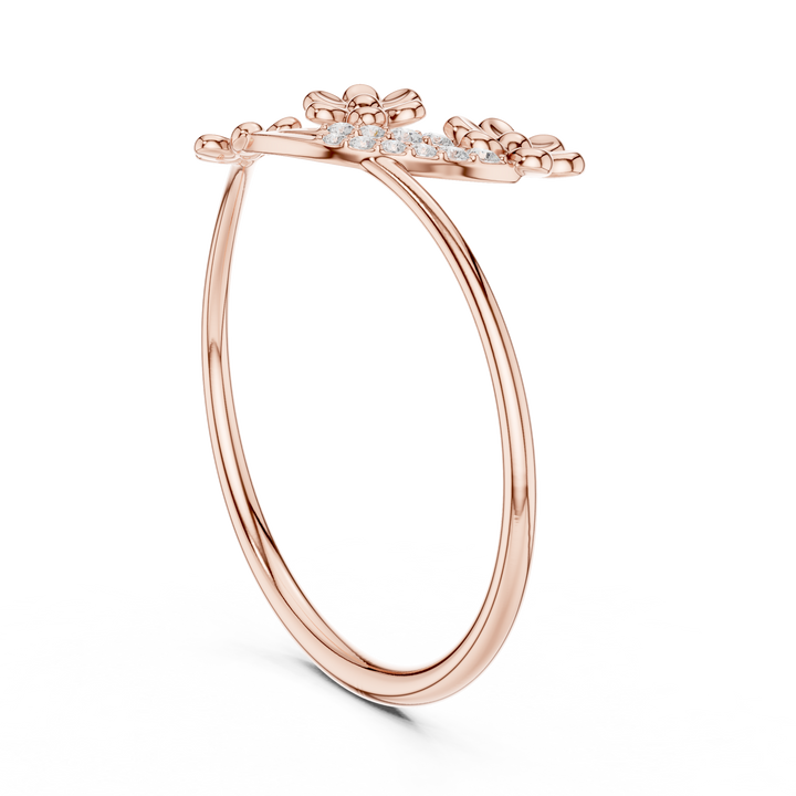 Rose Gold Floral Diamond Ring – Elegant Dual Bloom Design for Women