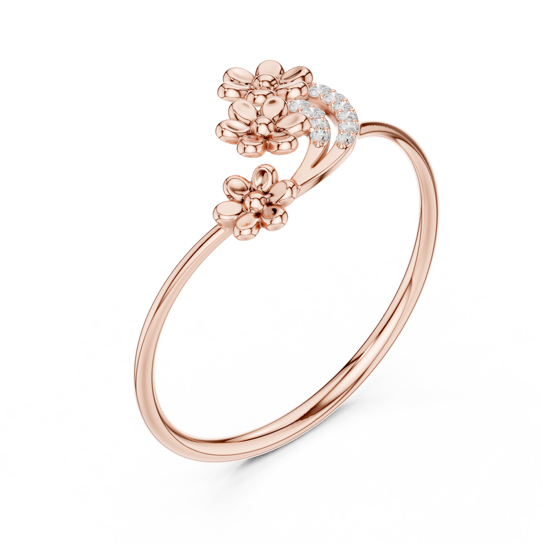 Rose Gold Floral Diamond Ring – Elegant Dual Bloom Design for Women