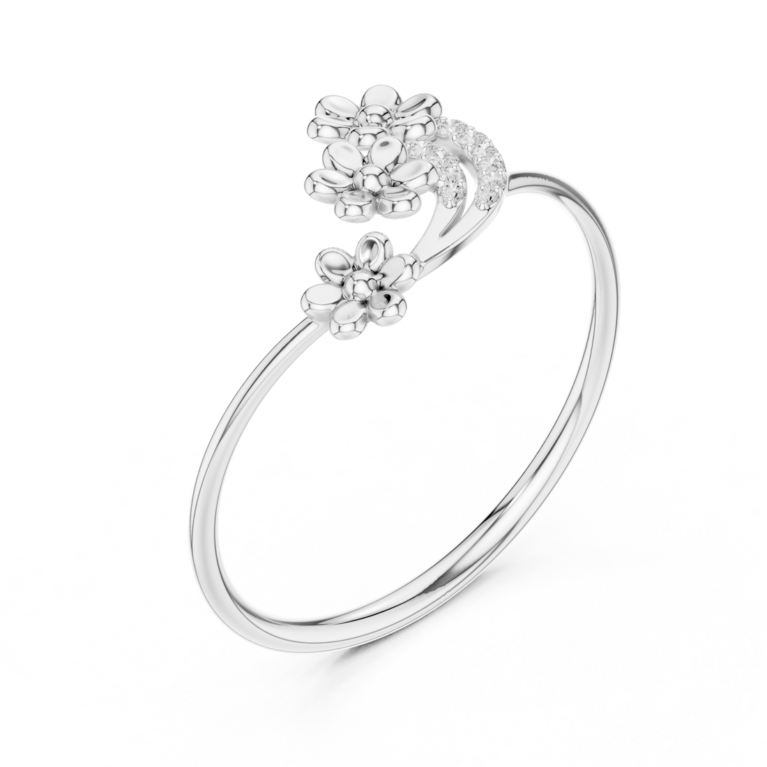 Rose Gold Floral Diamond Ring – Elegant Dual Bloom Design for Women