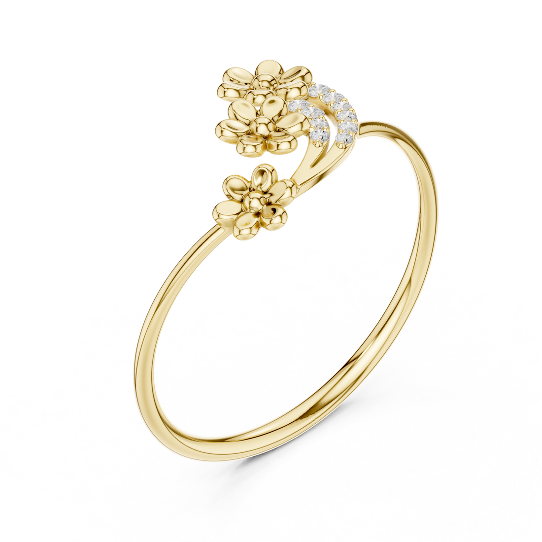 Rose Gold Floral Diamond Ring – Elegant Dual Bloom Design for Women