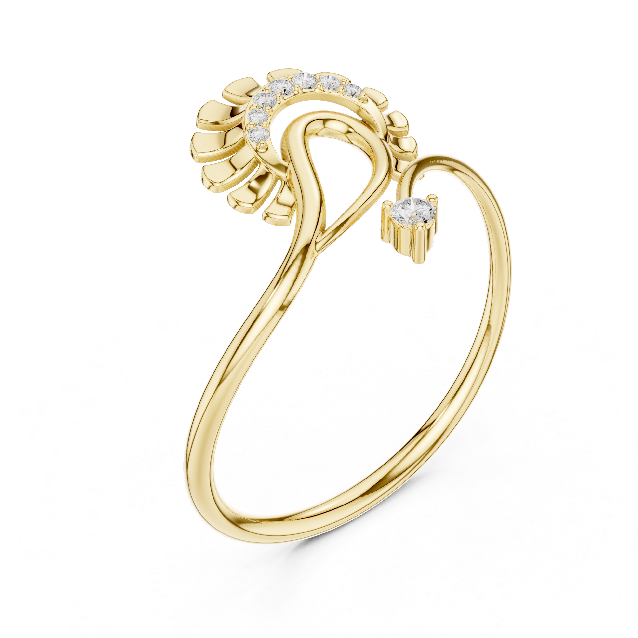 Floral Curve Diamond Ring in 14K/18K Gold