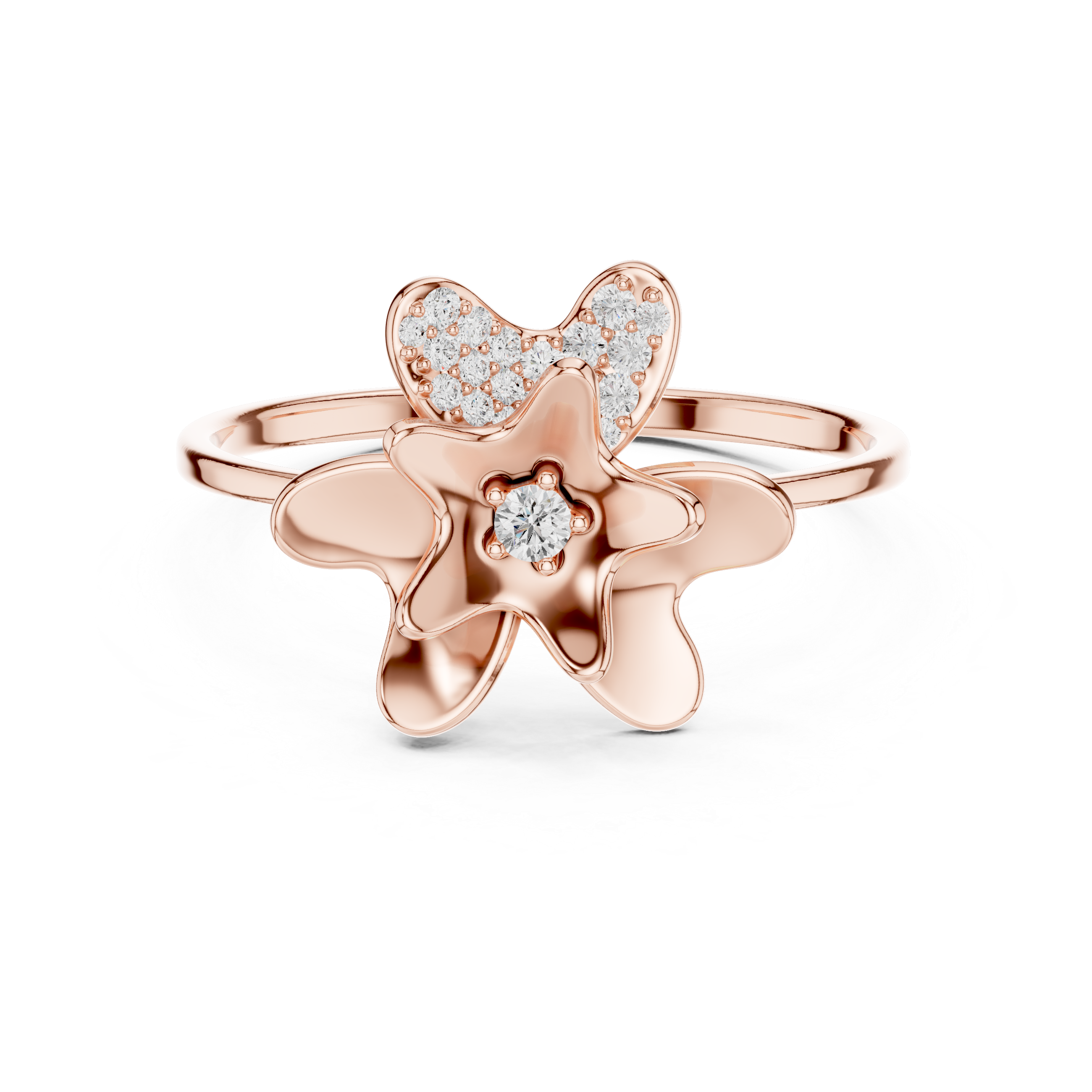 Blossom Duo Diamond Ring in Rose Gold Finish