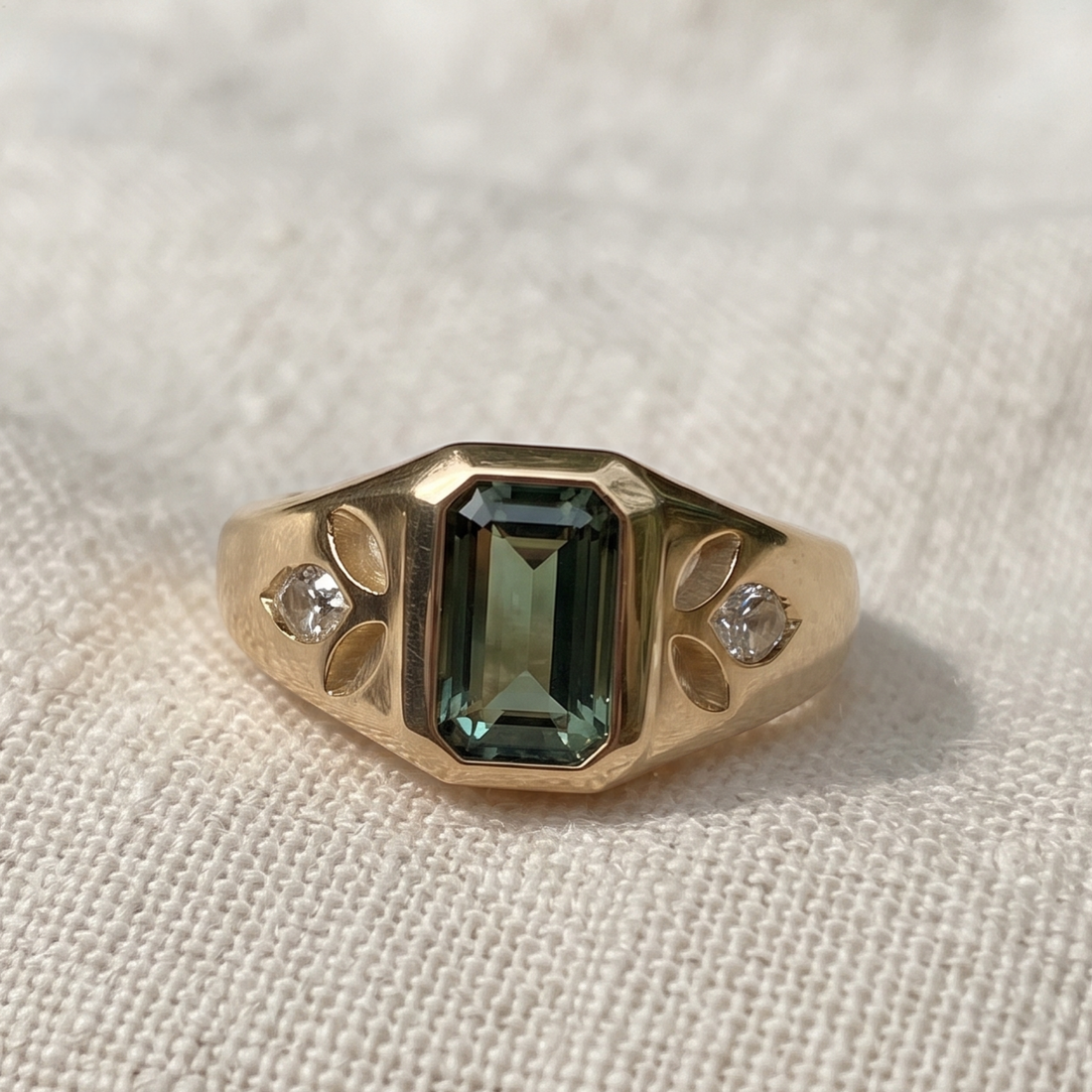 Verdant Signet 1.39 CTW Emerald & Side Diamond Ring in 9K, 14K & 18K Gold