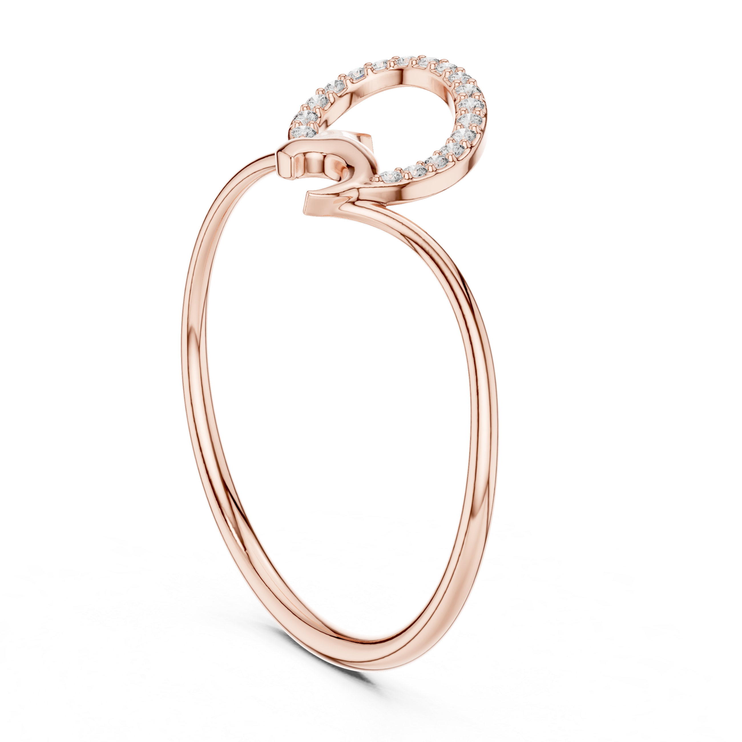 Diamond A Initial Ring in Rose Gold