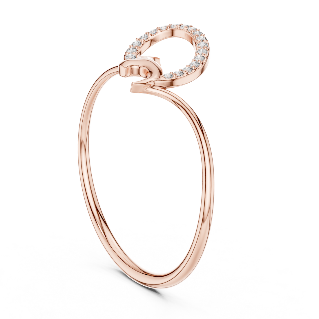 Diamond A Initial Ring in Rose Gold