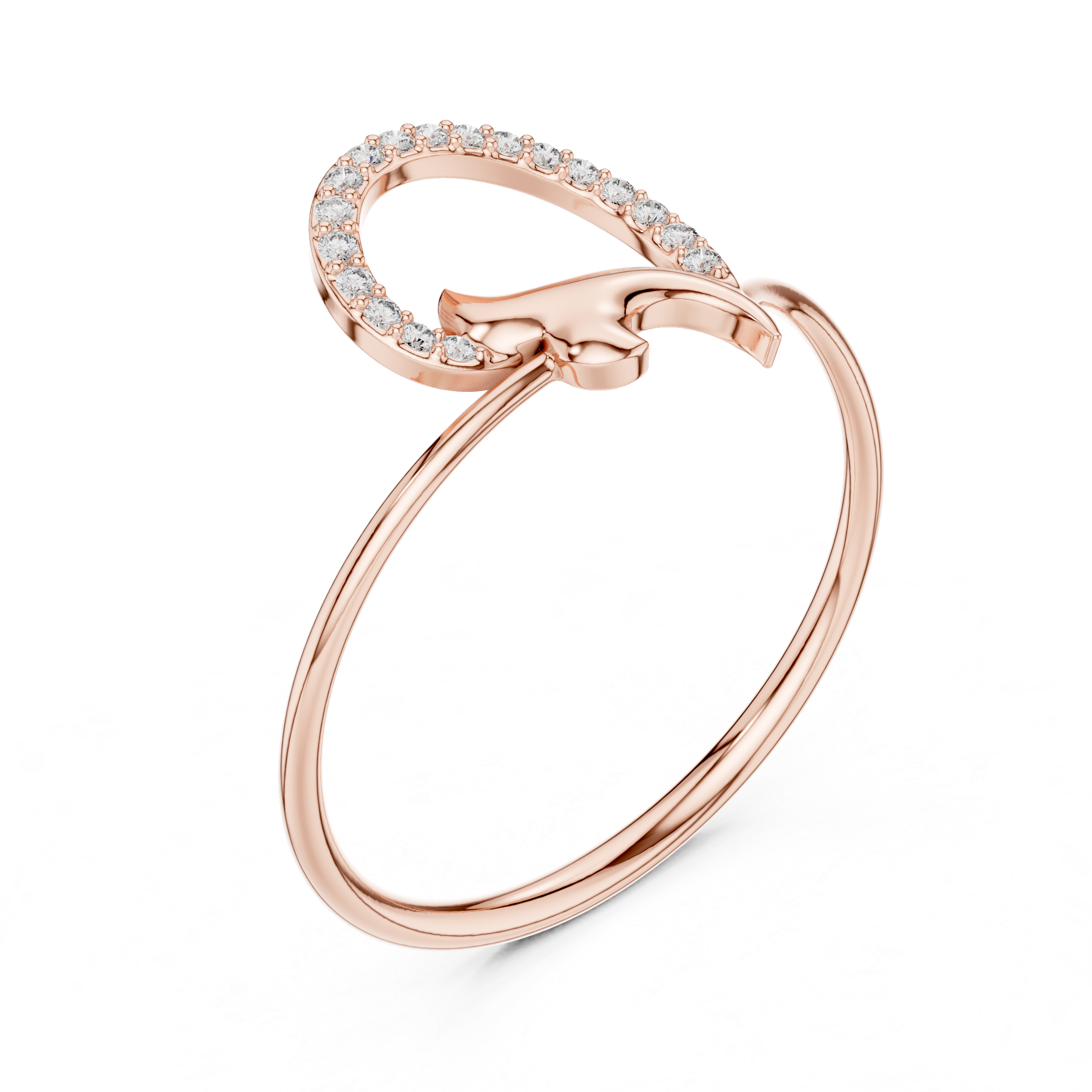 Diamond A Initial Ring in Rose Gold