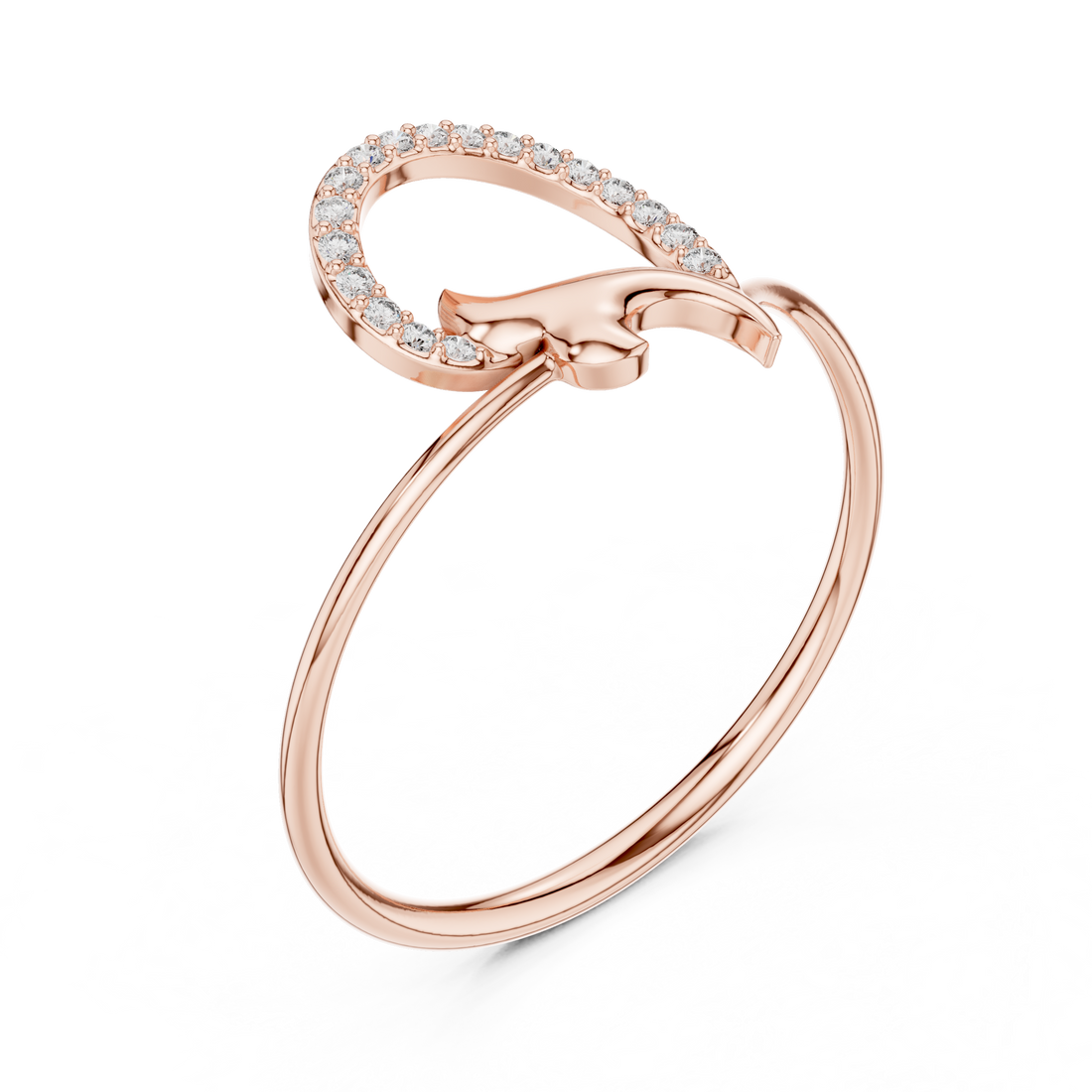 Diamond A Initial Ring in Rose Gold