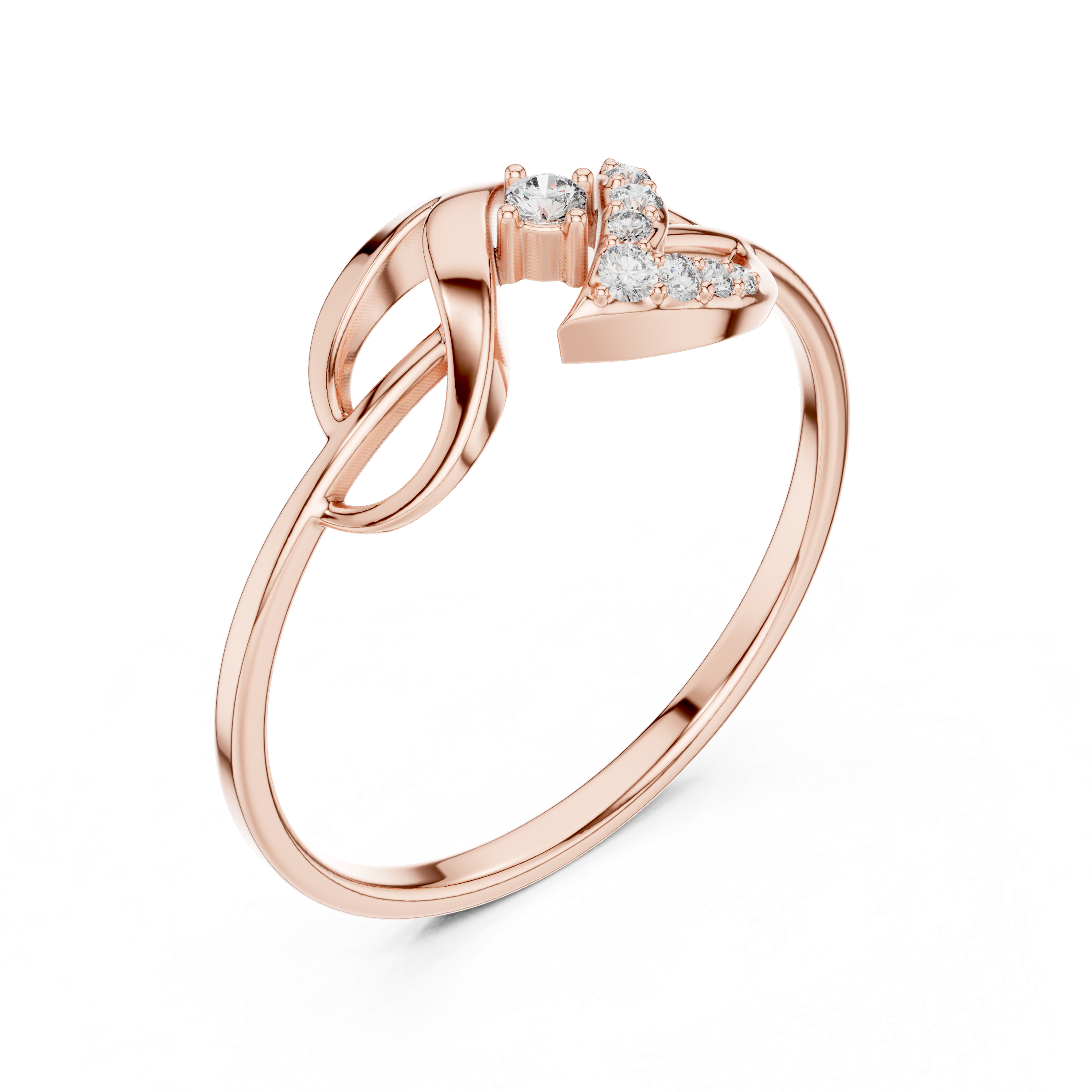 Elegant Rose Gold Diamond Ring – Modern Leaf Design