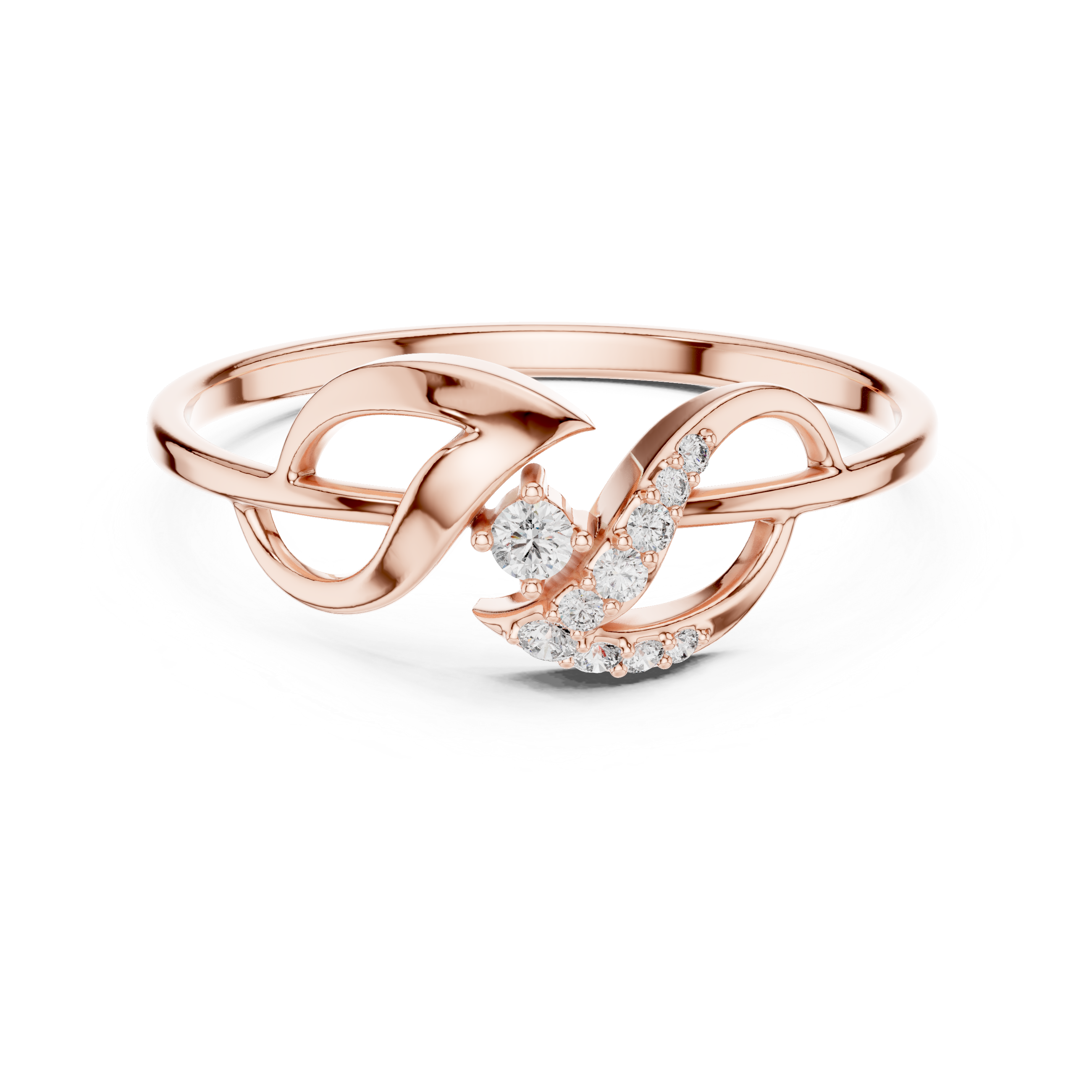 Elegant Rose Gold Diamond Ring – Modern Leaf Design