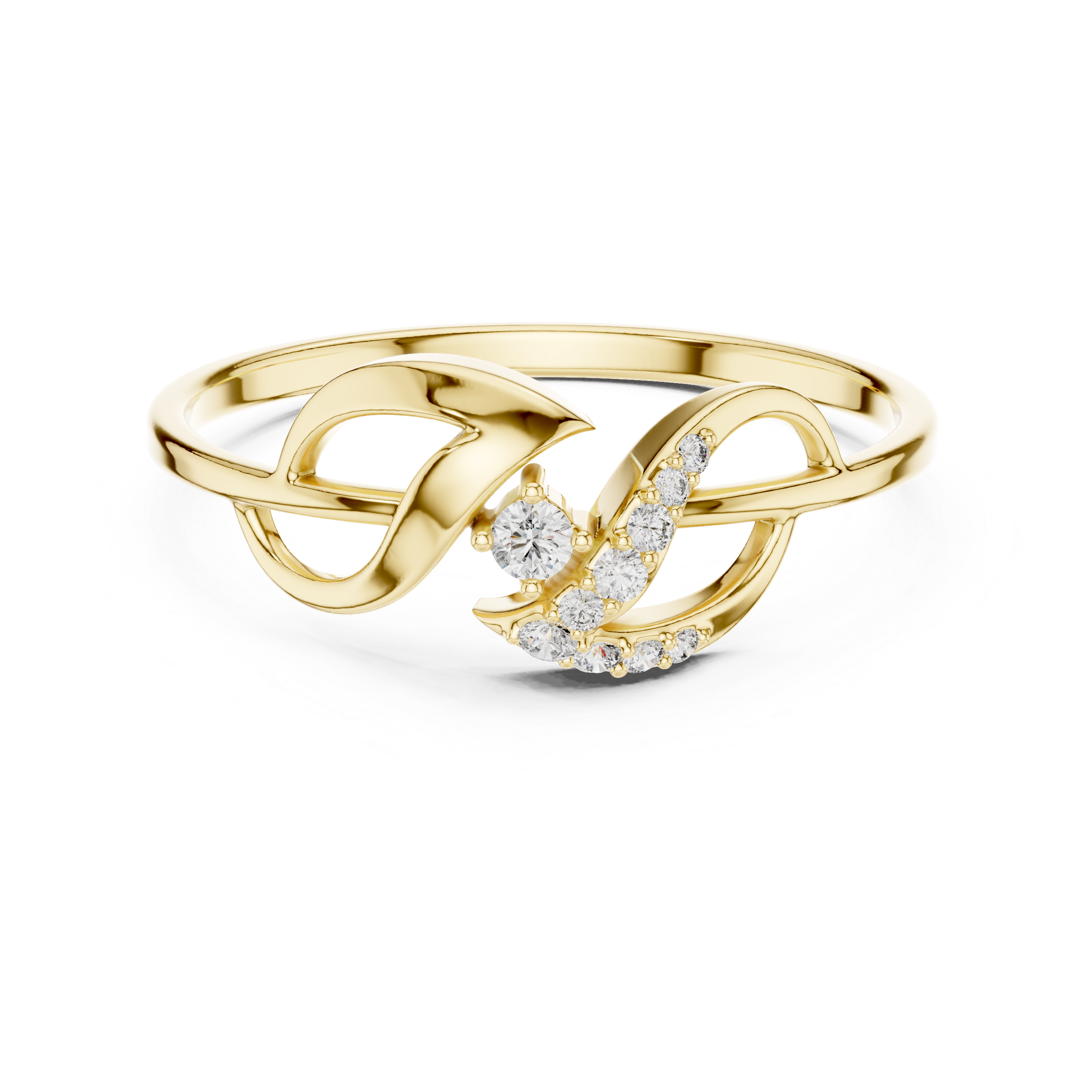 Elegant Rose Gold Diamond Ring – Modern Leaf Design