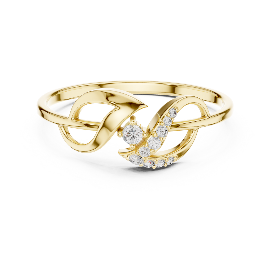 Elegant Rose Gold Diamond Ring – Modern Leaf Design