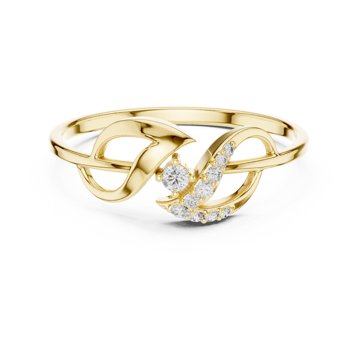 Elegant Rose Gold Diamond Ring – Modern Leaf Design