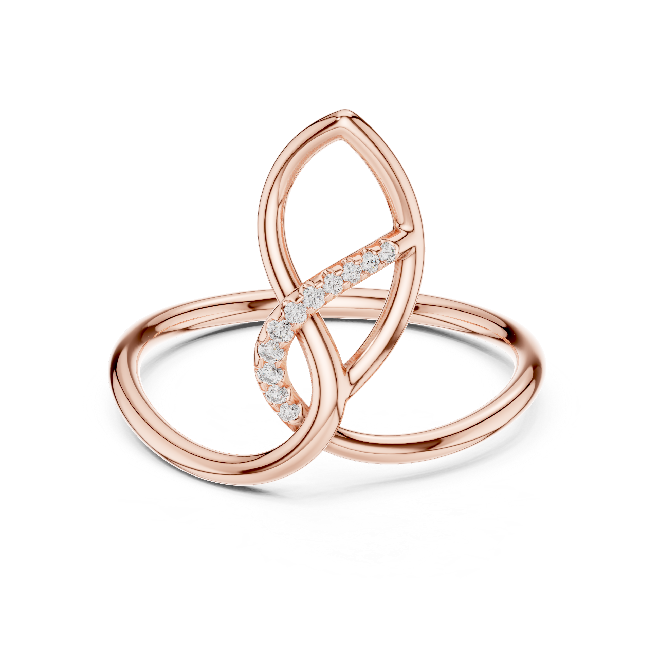Elegant Rose Gold Diamond Leaf Ring