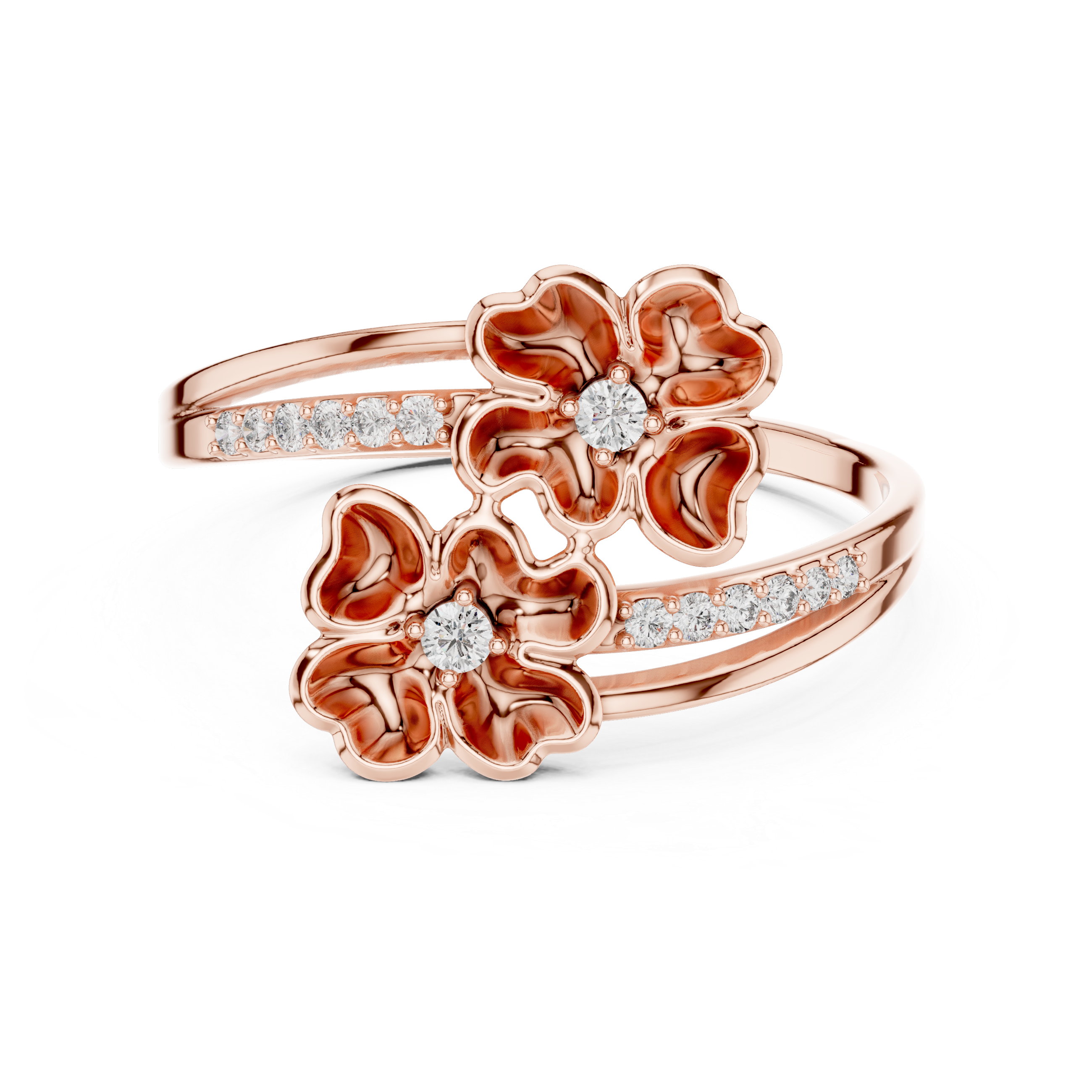 Floral Elegant Double Bloom Design Diamond Ring