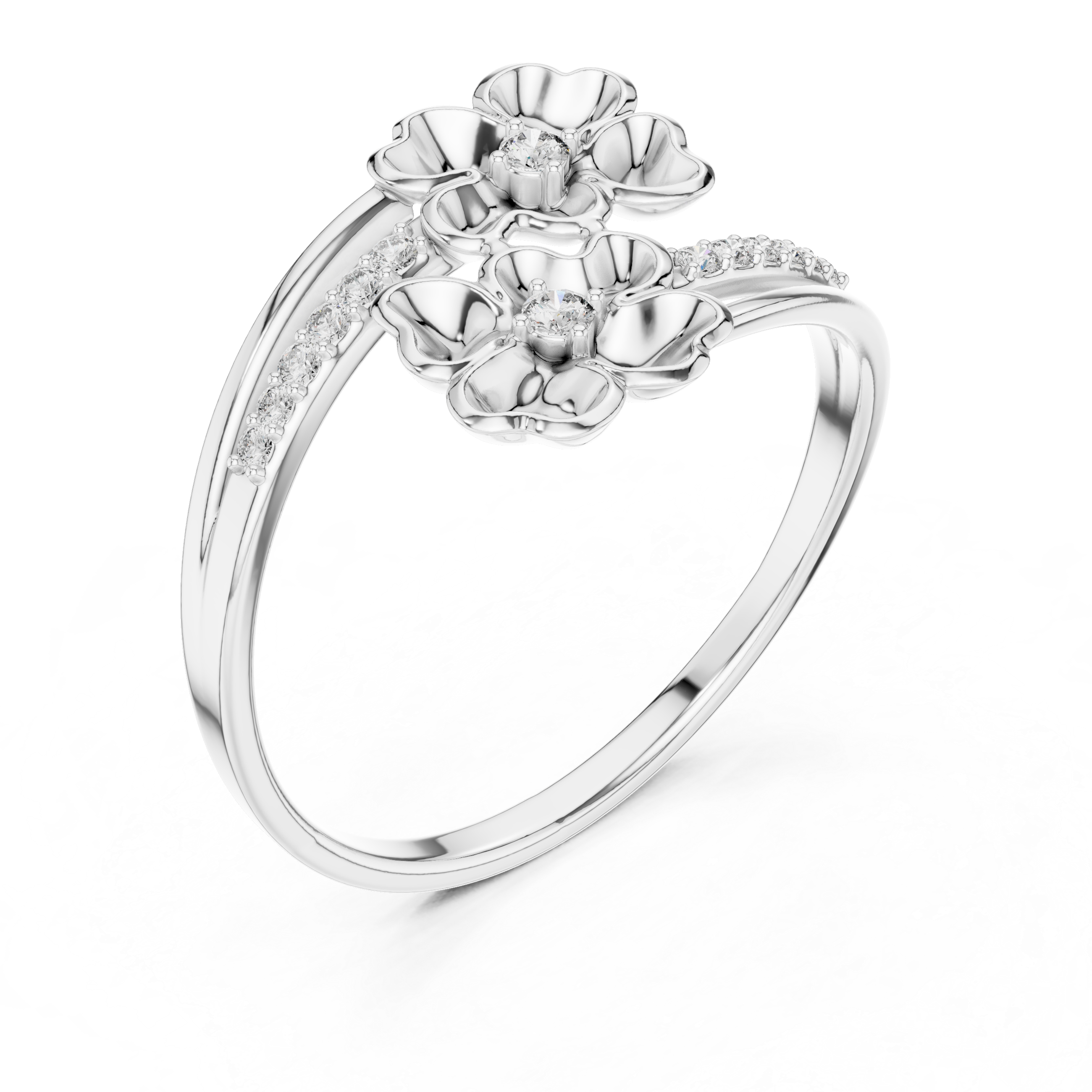 Floral Elegant Double Bloom Design Diamond Ring