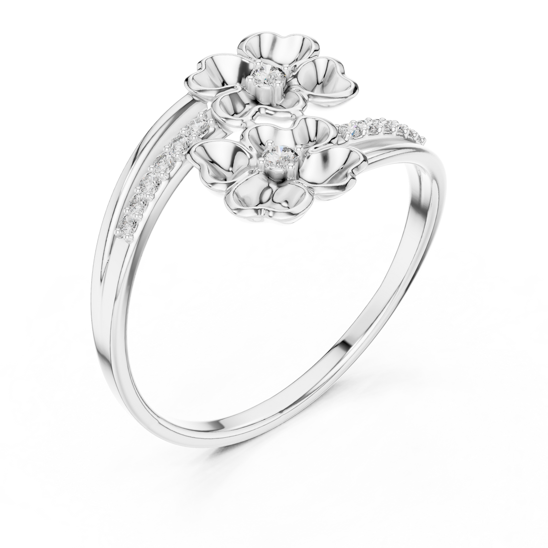 Floral Elegant Double Bloom Design Diamond Ring