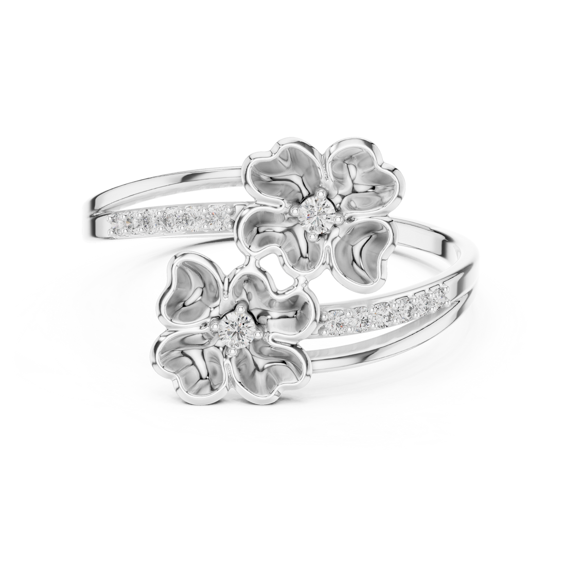 Floral Elegant Double Bloom Design Diamond Ring