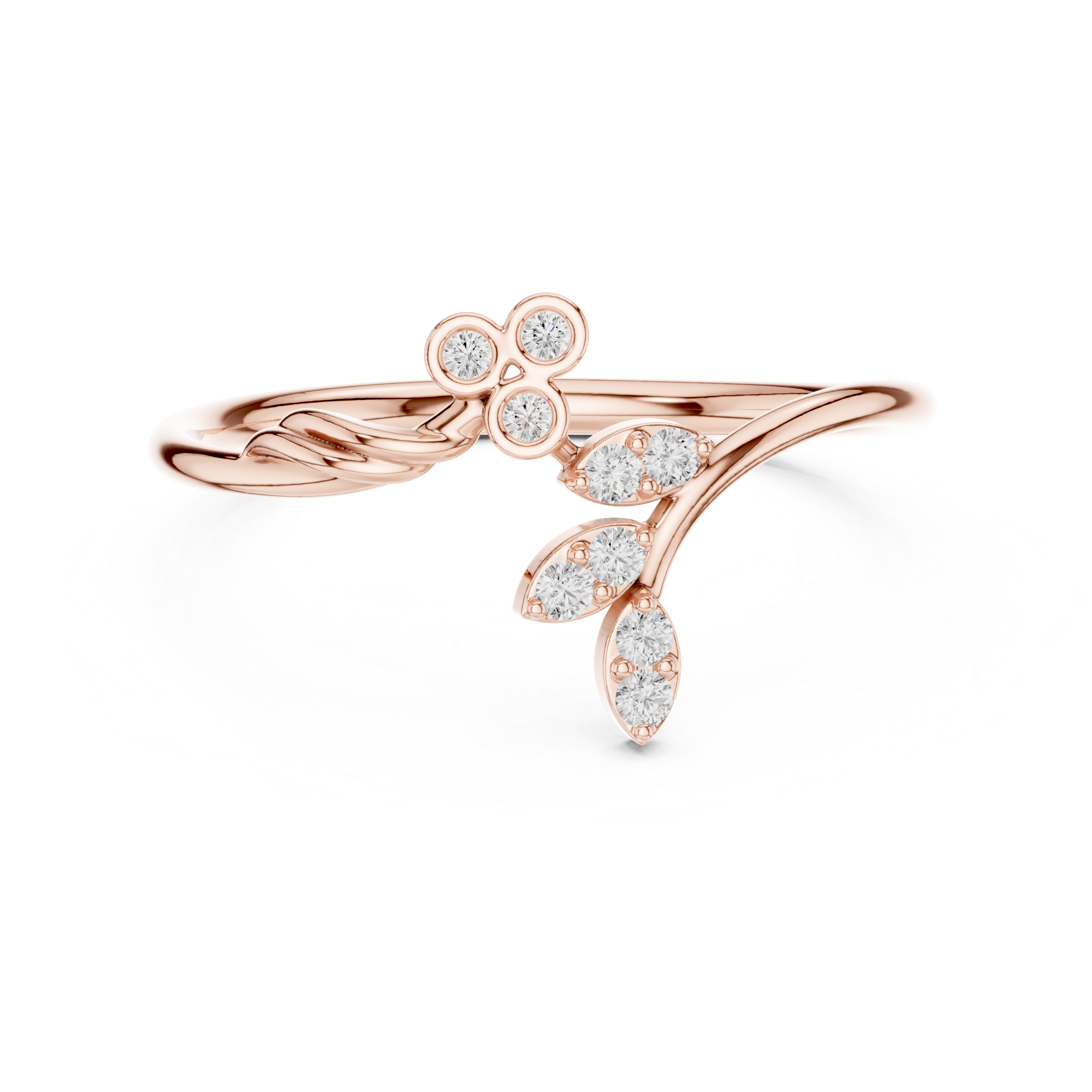 Elegant Rose Gold Diamond Floral Ring