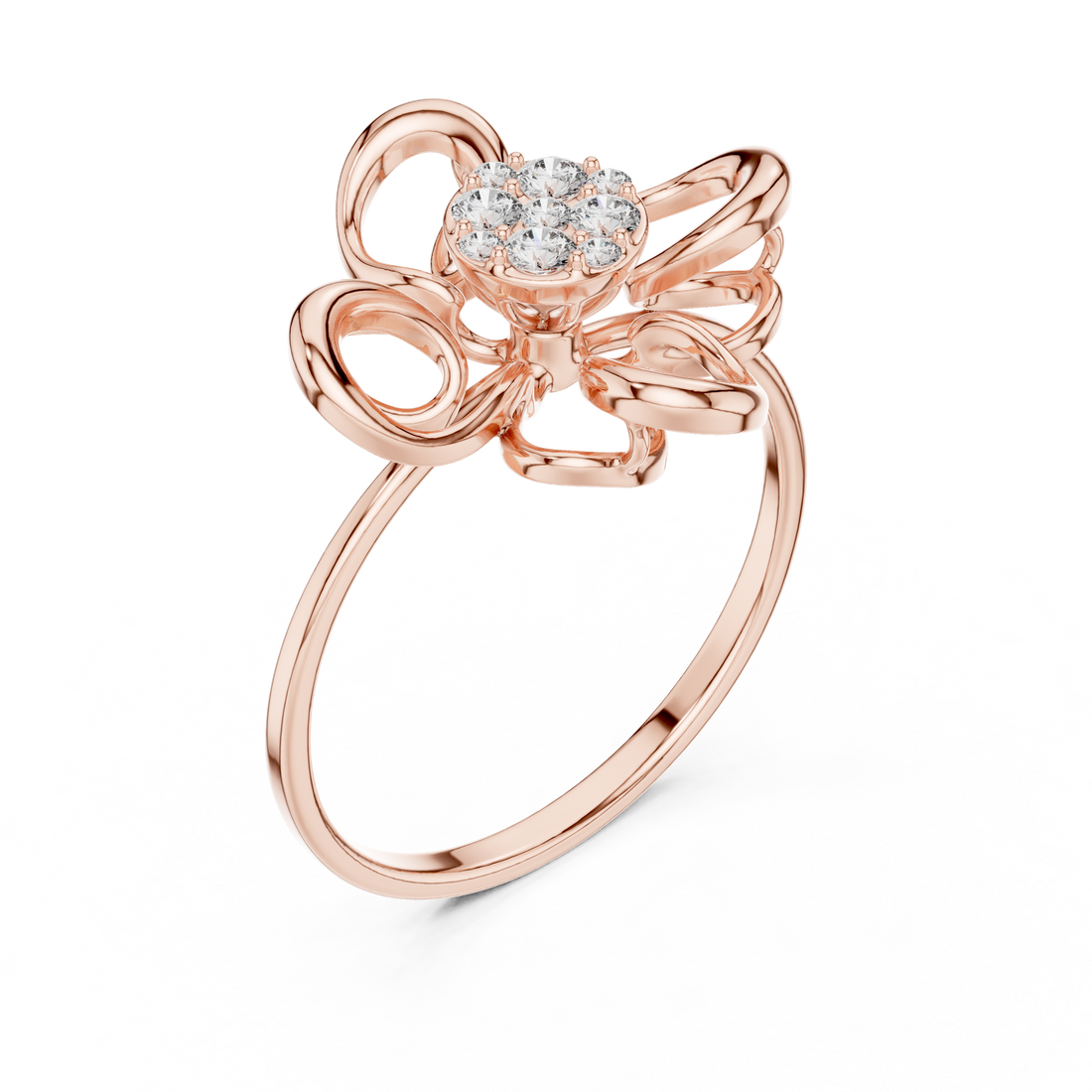 Diamond Bloom Bow Ring in Rose Gold – IGI Certified | Kiashaajewellery