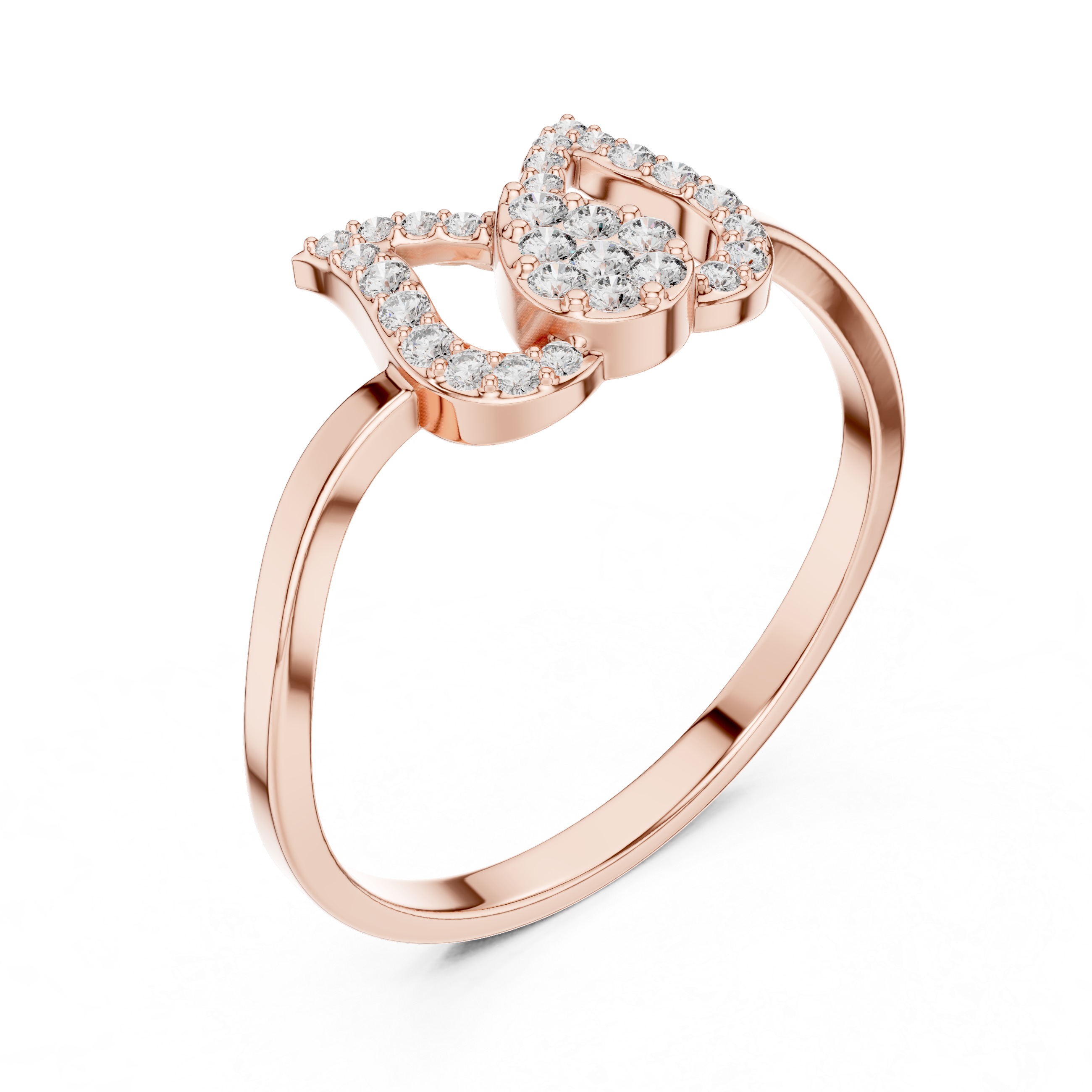 Twin Heart Diamond Ring in Rose Gold