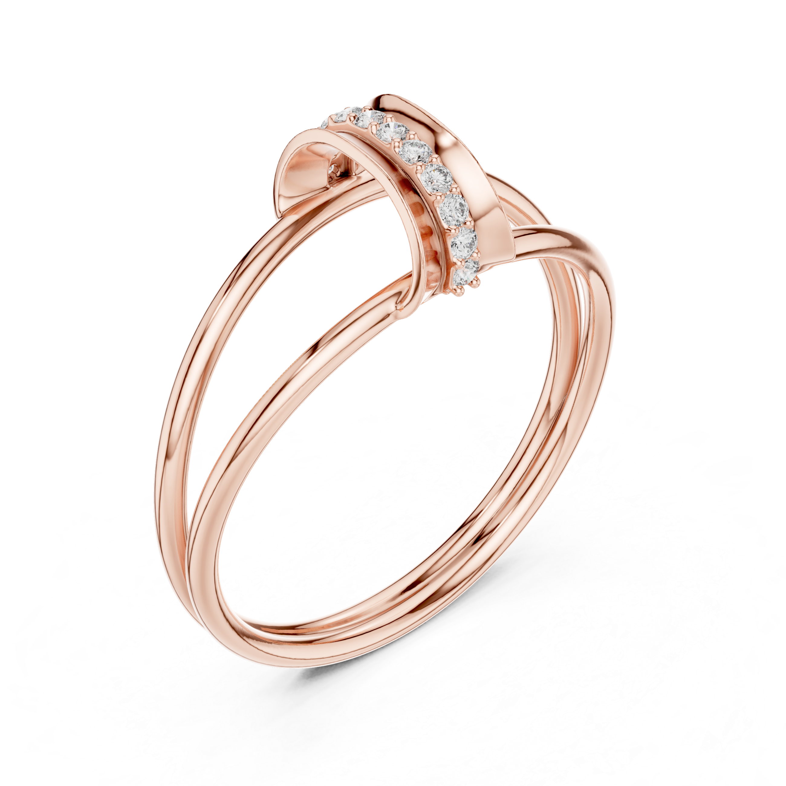 Elegant Rose Gold Diamond Crossover Ring